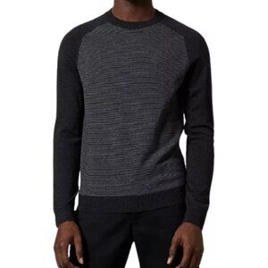 Patrick Assaraf grey long-sleeve crewneck sweater with stripe pattern size US L